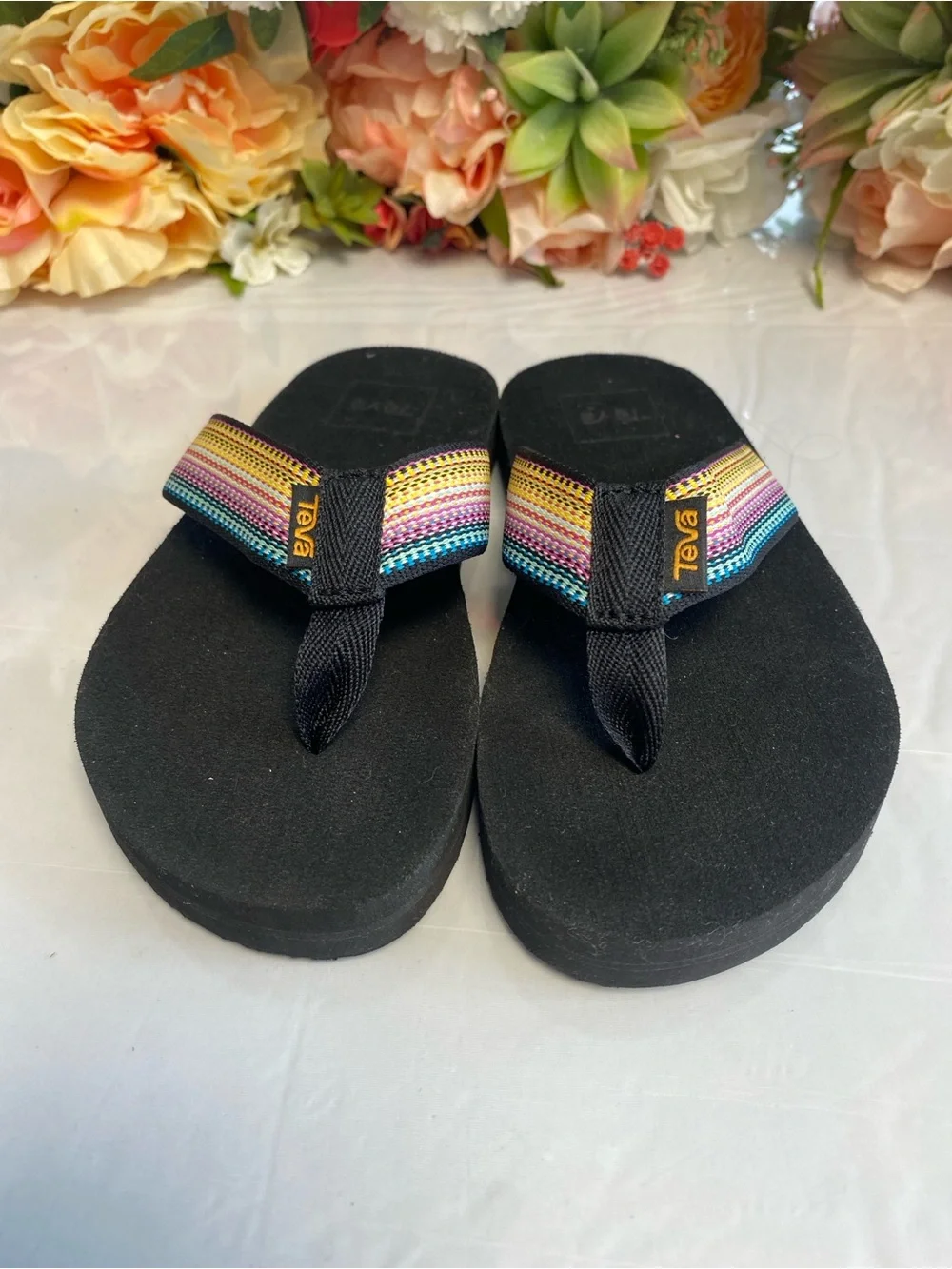 Teva Kids Mush II Flip-Flops Rainbow Webbing Black Size 1